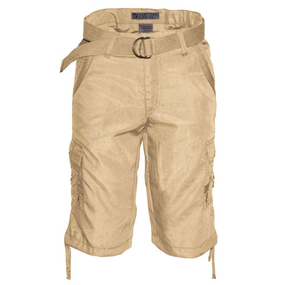 Mens Cotton Cargo Shorts Multiple Pockets Belt Casual Fit Khaki